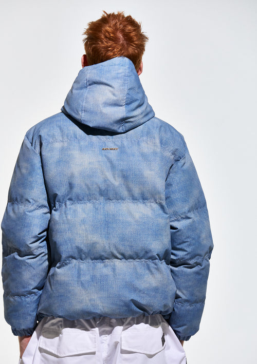 Bsr Applique Irregular Quilted Hood Puffer Jacket Sky