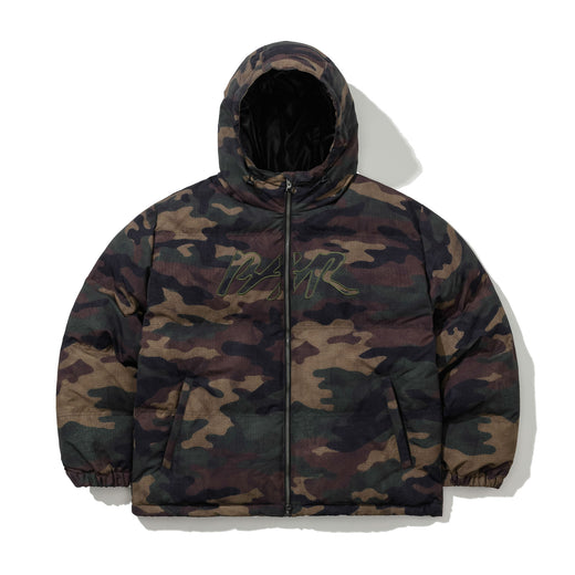 Bsr Applique Irregular Quilted Hood Puffer Jacket Camo