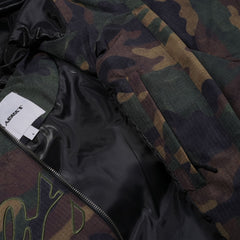 Bsr Applique Irregular Quilted Hood Puffer Jacket Camo
