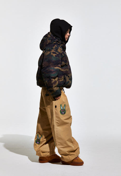Bsr Applique Irregular Quilted Hood Puffer Jacket Camo