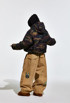 Bsr Applique Irregular Quilted Hood Puffer Jacket Camo