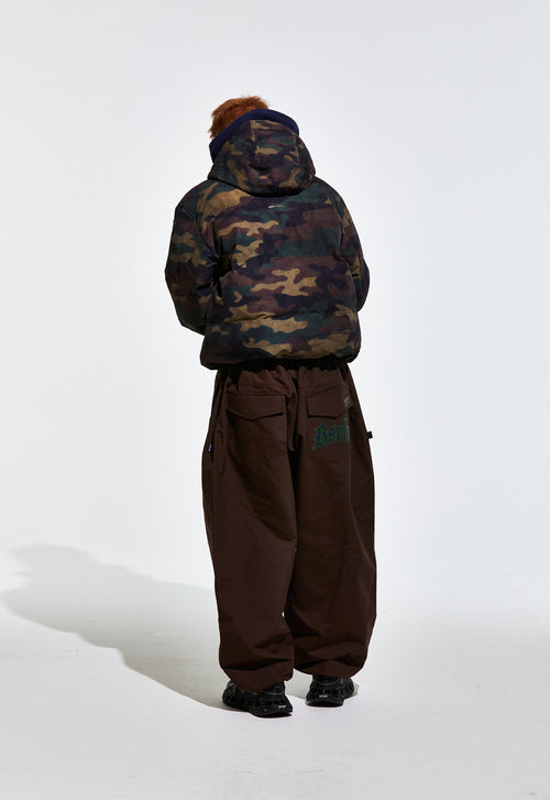 Bsr Applique Irregular Quilted Hood Puffer Jacket Camo