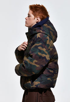 Bsr Applique Irregular Quilted Hood Puffer Jacket Camo