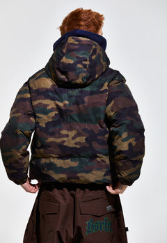 Bsr Applique Irregular Quilted Hood Puffer Jacket Camo