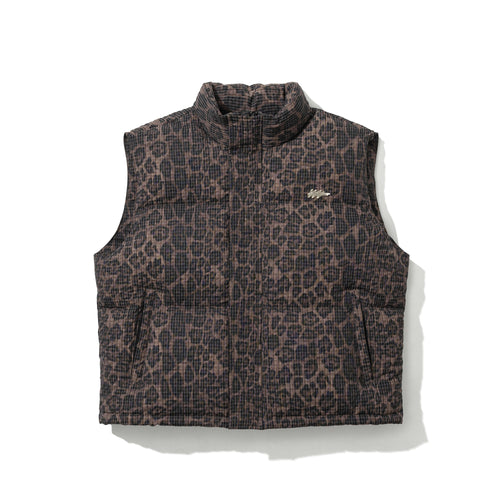 Triple Rabbit Metal Logo Short Puffer Vest Leopard
