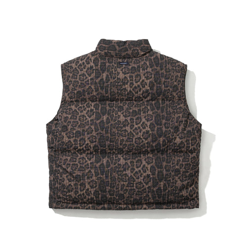 Triple Rabbit Metal Logo Short Puffer Vest Leopard
