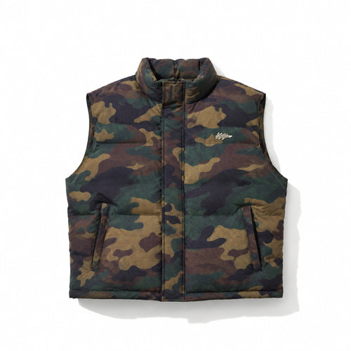 Bsr Applique Irregular Quilted Short Puffer Vest Camo