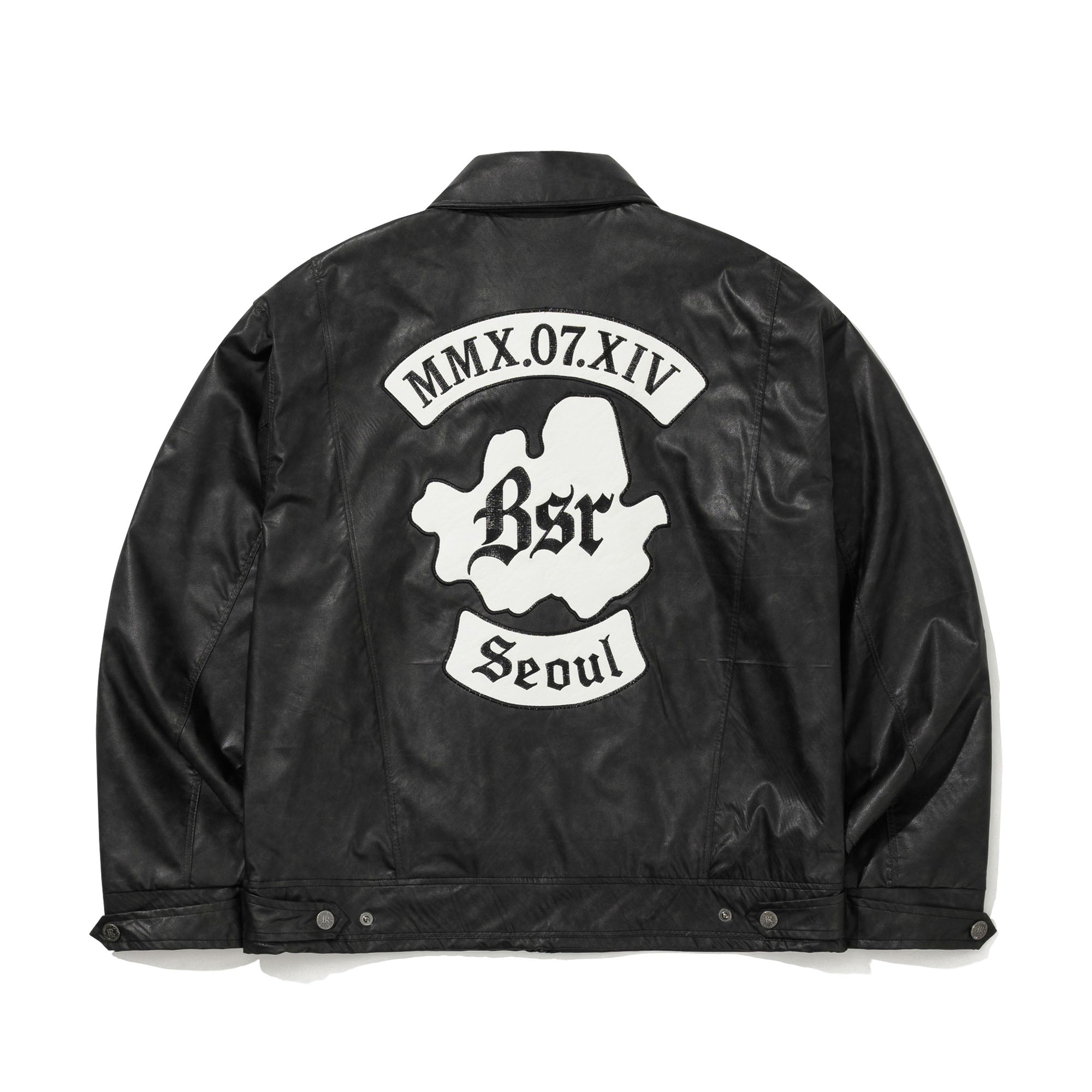 韓国BL SPAKLZ クロスオーバースナップ MMX07XIV Seoul Back Applique Pu Leather Jacket Black | BSRABBIT
