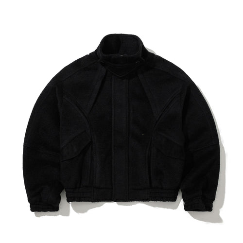 Cropped Contrast Wool Bomber Jacket Black