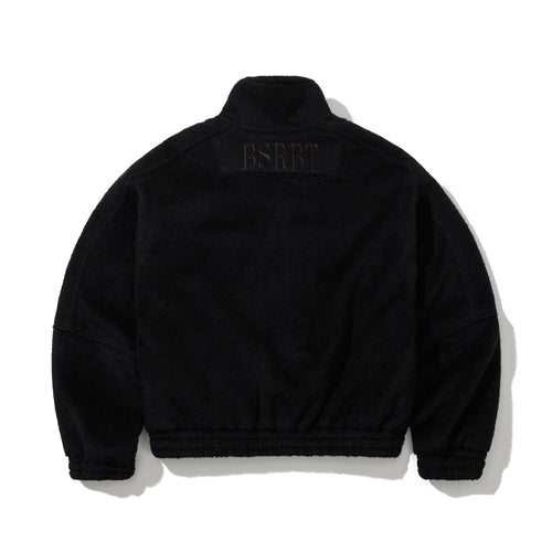 Cropped Contrast Wool Bomber Jacket Black