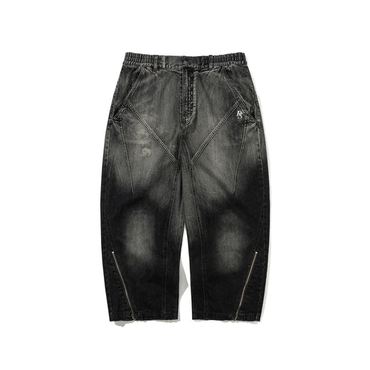 DSXBS Diagonal Dart Zipper Denim Wide Pants Smoke Black