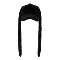 Bunny Ear Faux Fur Cap Black