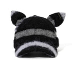 Short Bunny Ear Faux Fur Cap Black