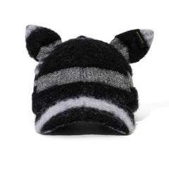 Short Bunny Ear Faux Fur Cap Black