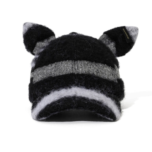 Short Bunny Ear Faux Fur Cap Black