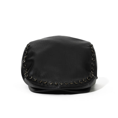 Jeweled Hunting Cap Black Leather
