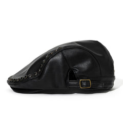 Jeweled Hunting Cap Black Leather