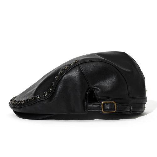 Jeweled Hunting Cap Black Leather