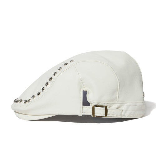 Jeweled Hunting Cap Cream Leather
