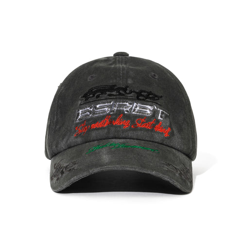 3D Embroidery Dirty Washed Cotton Cap Black