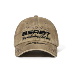 3D Embroidery Dirty Washed Cotton Cap Beige