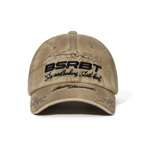 3D Embroidery Dirty Washed Cotton Cap Beige