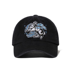 Smoking Rabbit Printed Cap Black