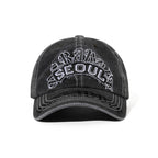 Heavy Stitching Vintage Washed Cotton Cap Charcoal