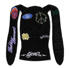 Patchwork Bunny Ear Facemask Black