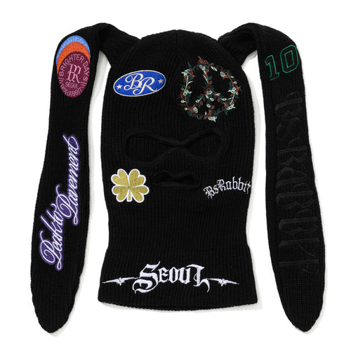 Patchwork Bunny Ear Facemask Black