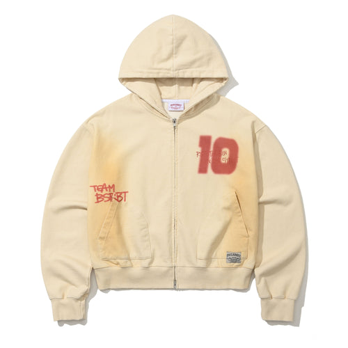 Oil-Washed Graphic Zip-Up Hoodie Ivory