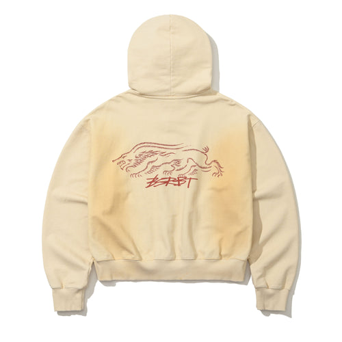 Oil-Washed Graphic Zip-Up Hoodie Ivory