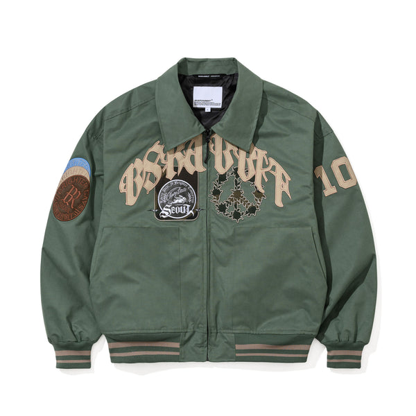 2526FW BSRABBIT Crest Patch Varsity Jacket Green