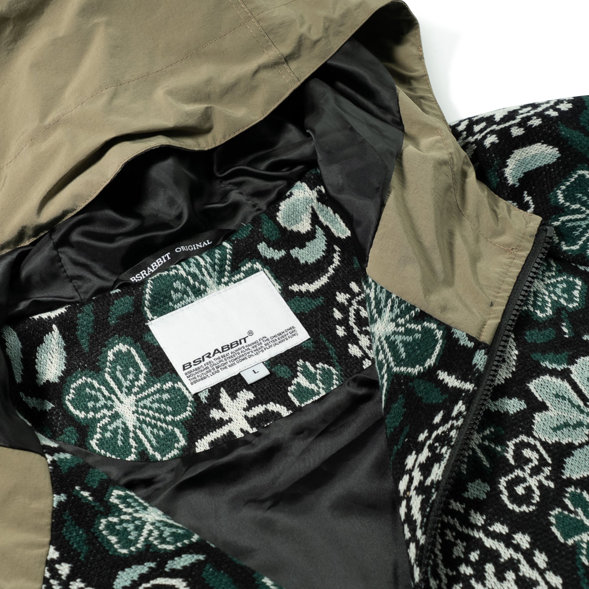 2526FW BSRABBIT Paisley Peace Jacquard Hooded Jacket Khaki