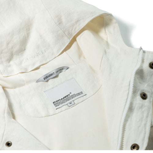 Classy Linen Wide Hooded Jacket Ivory