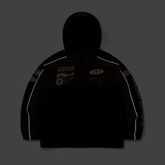 Patched Utility Hooded Jacket Black / Dark Brown