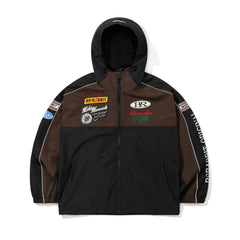 Patched Utility Hooded Jacket Black / Dark Brown