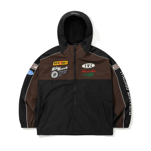Patched Utility Hooded Jacket Black / Dark Brown