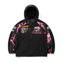 Patched Utility Hooded Jacket Black / Thunder Pink