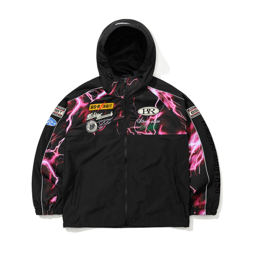 Patched Utility Hooded Jacket Black / Thunder Pink