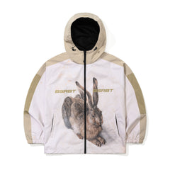 Hare1502 Art Print Hooded Jacket Cream Beige