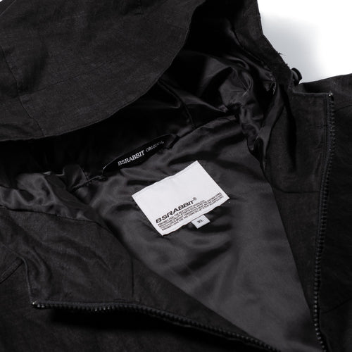 Rustic Charm Linen Hooded Jacket Black