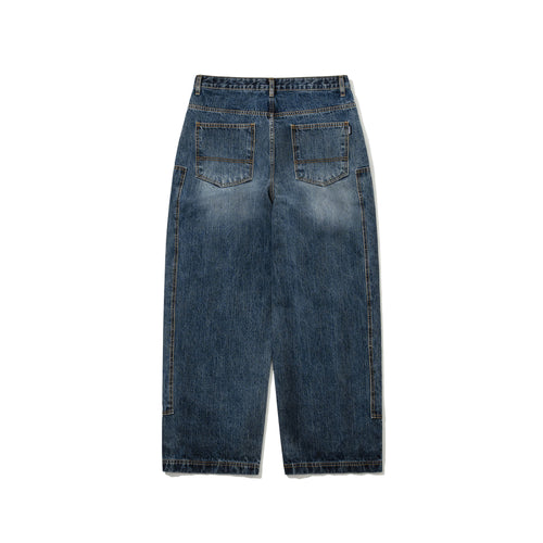Cut-Out Damaged Denim Pants Washed Indigo