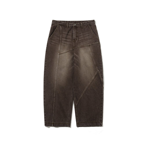 Asymmetric Washed Denim Pants Rust