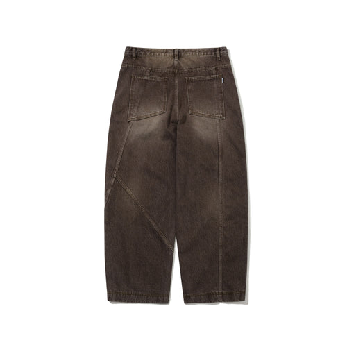 Asymmetric Washed Denim Pants Rust