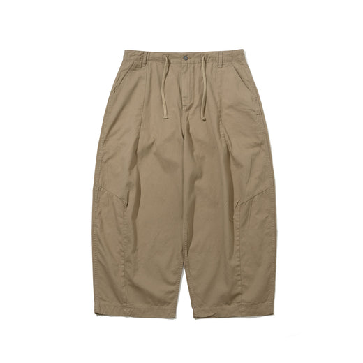 Wide-Leg Drawstring Cotton Pants Ash Khaki
