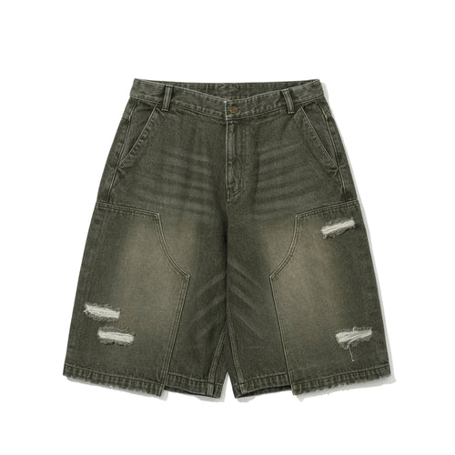Damaged Denim Shorts Olive
