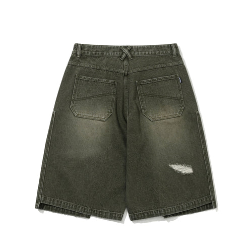 Damaged Denim Shorts Olive