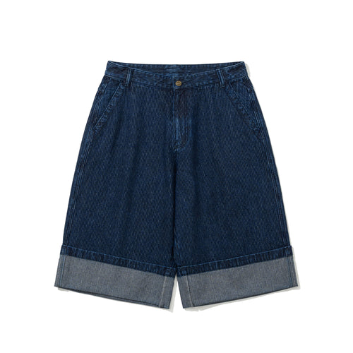 Striped Cuff Denim Shorts Indigo