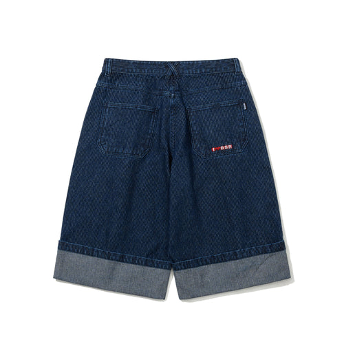 Striped Cuff Denim Shorts Indigo